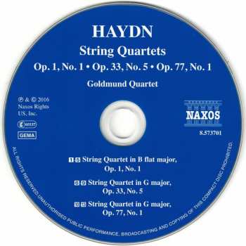 CD Joseph Haydn: String Quartets Op. 1, No. 1 · Op. 33, No. 5 · Op. 77, No. 1