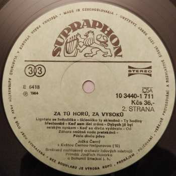 LP Brněnský Rozhlasový Orchestr Lidových Nástrojů: Za Tú Horú, Za Vysokú (Songs From The South Moravia)
