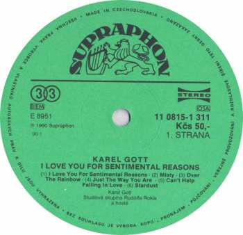 LP Karel Gott: I Love You For Sentimental Reasons