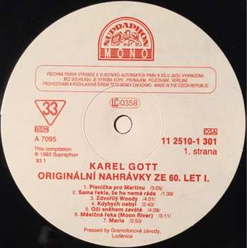 LP Karel Gott: Originální Nahrávky Ze 60. Let  I.