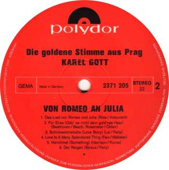 LP Karel Gott: Von Romeo An Julia