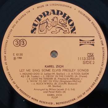 LP Karel Zich: Let Me Sing Some Elvis Presley Songs