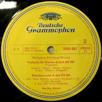 LP Wolfgang Amadeus Mozart: Rondo D-dur KV 485 / Klaviersonaten B-dur KV 570, A-dur KV 331 / Fantasie d-moll KV 397
