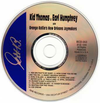 CD Kid Thomas Valentine: Kid Thomas & Earl Humphrey With Orange Kellin's New Orleans Joymakers