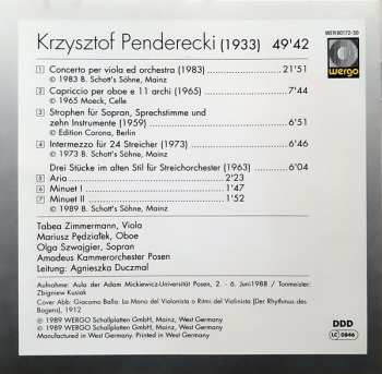 CD Krzysztof Penderecki: Concerto Per Viola Ed Orchestra · Capriccio · Strophen · Intermezzo · Drei Stücke Im Alten Stil