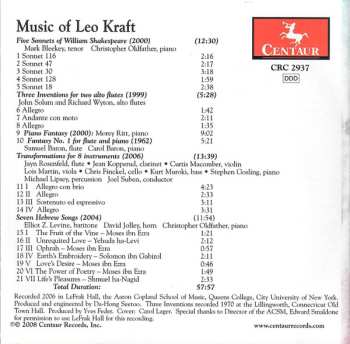 CD Leo Kraft: Seven Hebrew Songs / Three Inventions For Two Alto Flutes / Five Sonnets Of William Shakespeare / First Fantasy For Flute And Piano / Piano Fantasy