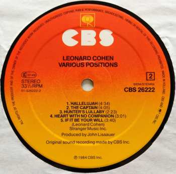 LP Leonard Cohen: Various Positions
