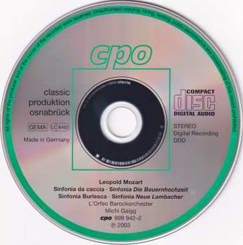 CD Leopold Mozart: Symphonies