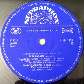 LP Ludwig van Beethoven: Koncert C4 G-dur Pro Klavir A Orchestr - 6 Bagatel. Op. 126 - Rondo Capriccio G-dur Op. 129