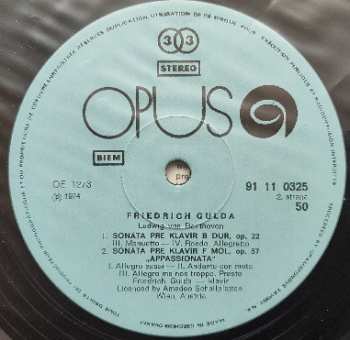 LP Ludwig van Beethoven: Sonate Nr. 14 Cis-moll Op. Op. 27,2, Sonate Nr. 11 B-dur Op. 22, Sonate Nr. 23 F-moll, Op. 57 (75 2)