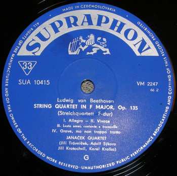 LP Ludwig van Beethoven: String Quartets Op. 18 No. 6 And Op. 135
