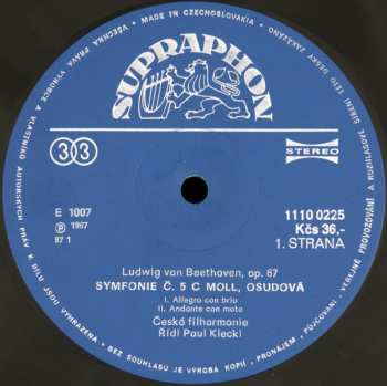 LP The Czech Philharmonic Orchestra: 5·Symfonie C Moll Osudová