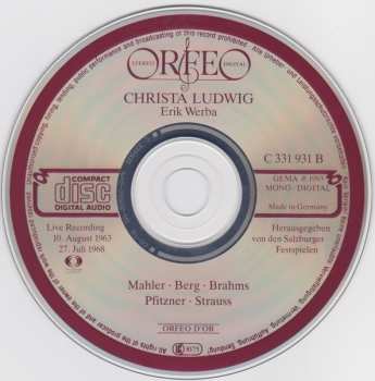 CD Johannes Brahms: Ausgewählte Lieder (Live Recording 1963/1968)