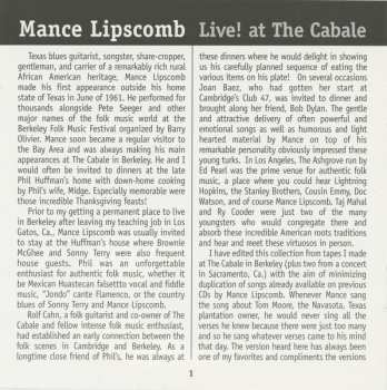 CD Mance Lipscomb: Live! At The Cabale: Texas Songster – Vol. 4