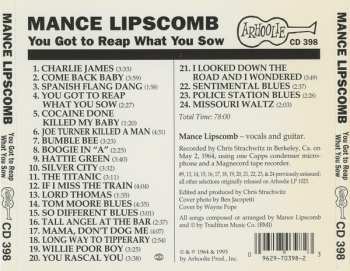 CD Mance Lipscomb: Texas Songster Volume 2 - You Got To Reap What You Sow