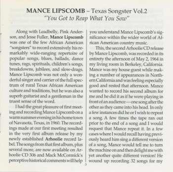 CD Mance Lipscomb: Texas Songster Volume 2 - You Got To Reap What You Sow