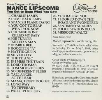 CD Mance Lipscomb: Texas Songster Volume 2 - You Got To Reap What You Sow