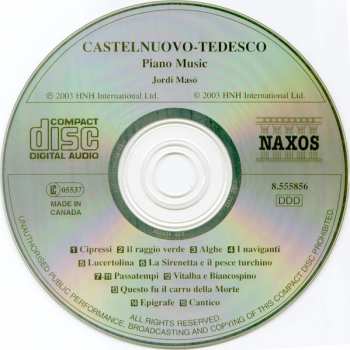 CD Mario Castelnuovo Tedesco: Piano Music