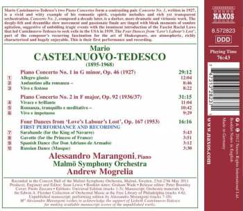 CD Mario Castelnuovo Tedesco: Piano Concertos Nos. 1 and 2, Four Dances From 'Love's Labour's Lost'