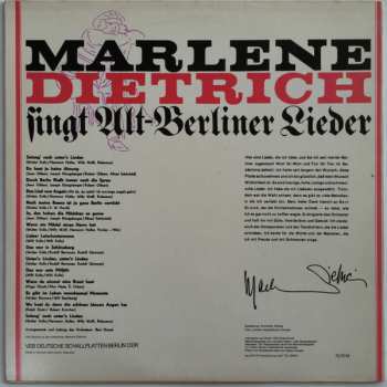 LP Marlene Dietrich: Marlene Dietrich Singt Alt-Berliner Lieder