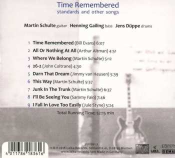 CD Martin Schulte Trio: Time Remembered (Standards And Other Songs)