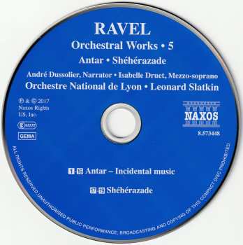 CD Maurice Ravel: Orchestral Works · 5 (Antar - Incidental Music · Shéhérazade)