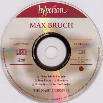 CD Max Bruch: String Quartet No 2 Op 10 / Romance Op. 85 / Four Pieces / Piano Trio Op 5