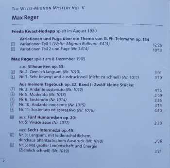 CD Max Reger: Today Playing Their 1905 / 1920 Interpretations / Selected Works By Reger