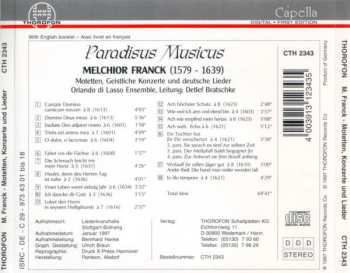 CD Melchior Franck: Paradisus Musicus: Motetten, Geistliche Konzerte Und Deutsche Lieder