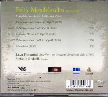CD Felix Mendelssohn-Bartholdy: Complete Works For Cello & Piano