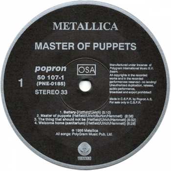 LP Metallica: Master Of Puppets (POPRON)