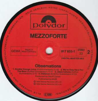LP Mezzoforte: Observations