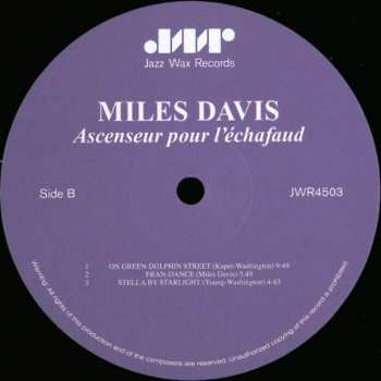 LP Miles Davis: Ascenseur Pour L'Échafaud (Lift To The Scaffold) LTD