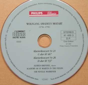 CD Wolfgang Amadeus Mozart: Klavierkonzerte Nr. 21 KV 467  »Elvira Madigan« • Nr. 26 KV 537 »Krönungskonzert«