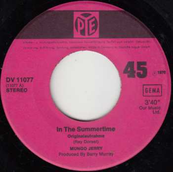 SP Mungo Jerry: In The Summertime / Mighty Man