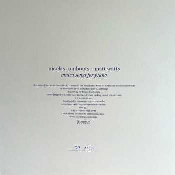 LP Matt Watts: Muted Songs For Piano LTD | NUM