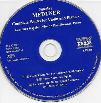 CD Nikolai Medtner: Violin Sonata No. 3, 'Epica' - Three Nocturnes