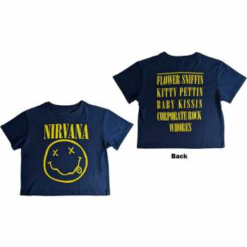 Marchandises Nirvana: Nirvana Ladies Crop Top: Yellow Smiley Flower Sniffin (back Print) (small) S