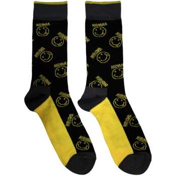 Merch Nirvana: Chaussettes à la cheville Happy Face & Logo Nirvana Stripes
