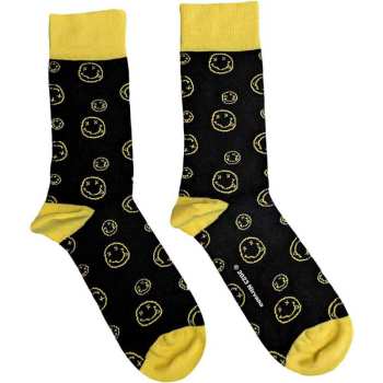 Marchandises Nirvana: Nirvana Unisex Ankle Socks: Outline Happy Faces (black) (uk Size 4 - 7) 36 - 42