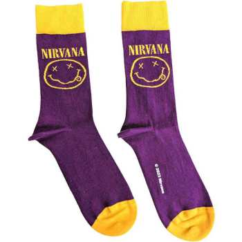 Marchandises Nirvana: Nirvana Unisex Ankle Socks: Yellow Happy Face (purple) (uk Size 4 - 7) 36 - 42