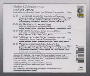 CD Norbert J. Schneider: Musik Und Dichtung (Liederzyklen Nach Ramadan, Hesse, Trakl, Eichendorff, Morgenstern)