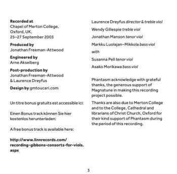 CD Orlando Gibbons: Consorts For Viols