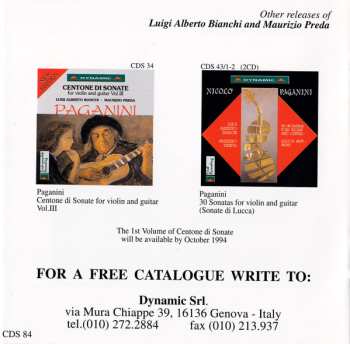 3CD/Coffret Niccolò Paganini: Centone Di Sonate For Violin And Guitar - Complete Edition