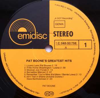 LP Pat Boone: Pat Boone's Greatest Hits