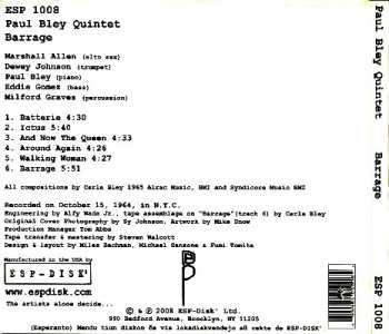 CD Paul Bley Quintet: Barrage