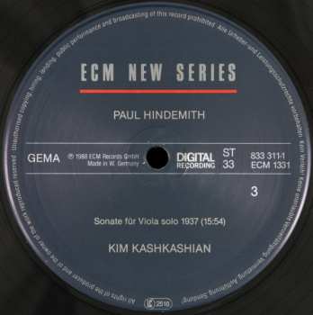 3LP/Coffret Paul Hindemith: Sonatas For Viola / Piano And Viola Alone