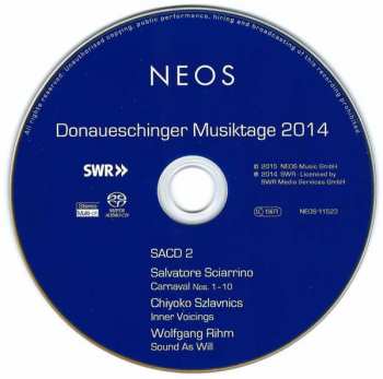 DVD/Coffret/SACD Wolfgang Rihm: Donaueschinger Musiktage 2014