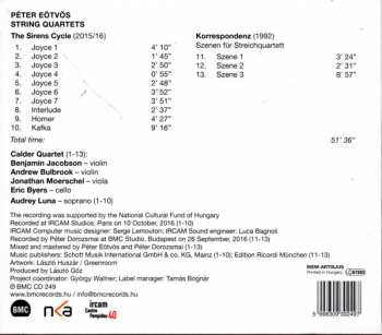 CD Peter Eötvös: String Quartets − The Syrens Cycle - Korrespondenz