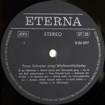 LP Peter Schreier: Peter Schreier Singt Weihnachtslieder